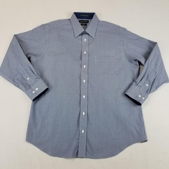 Paul Fredrick Shirt Mens 17x33 Blue White Check Tailored Fit Non Iron Cotton - Picture 2 of 10